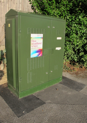 A roadside cabinet with VDSL equipment.