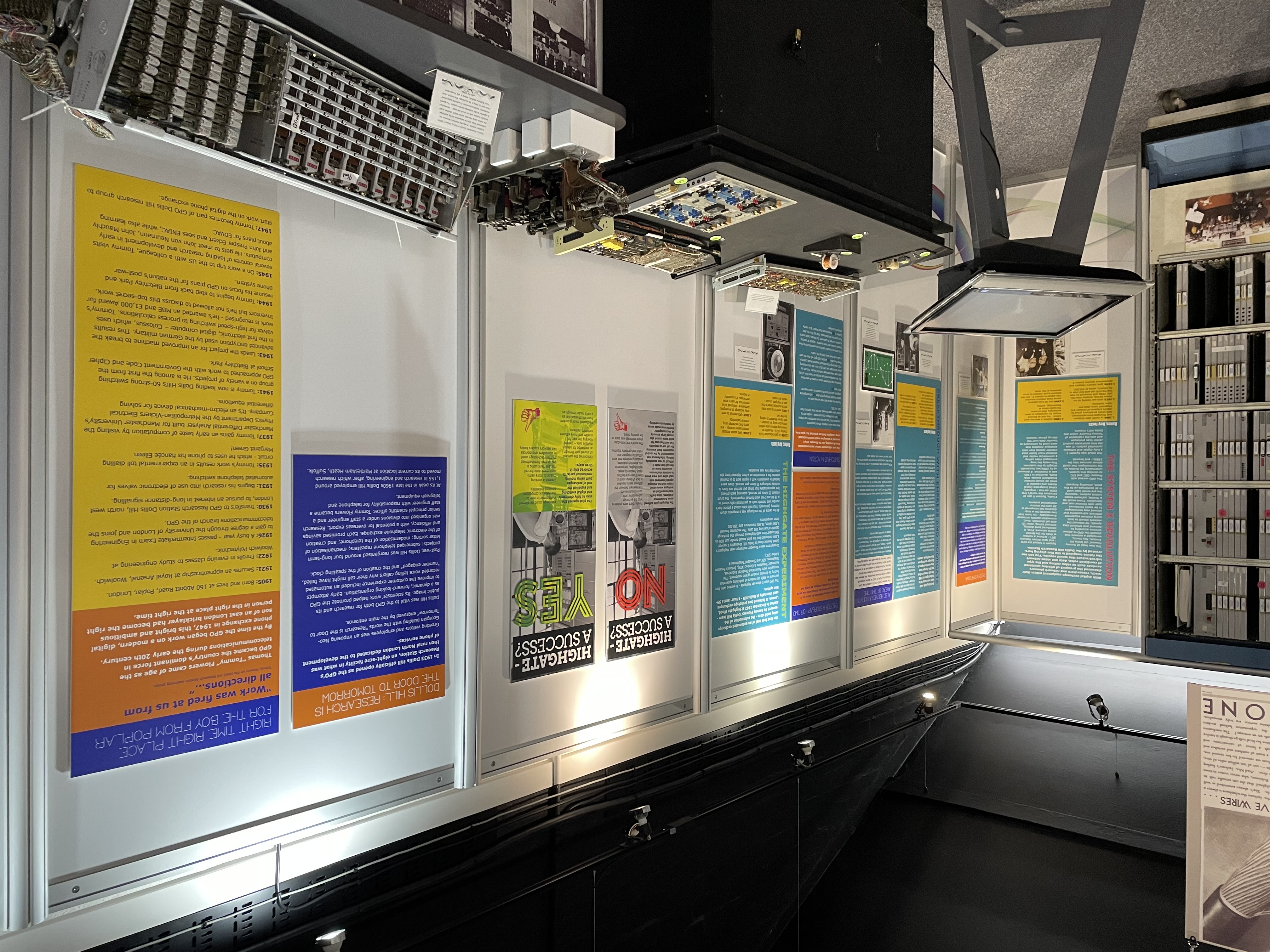 Panels on the System X revolution and Tommy Flowers' biography, with Dollis Hill research station history