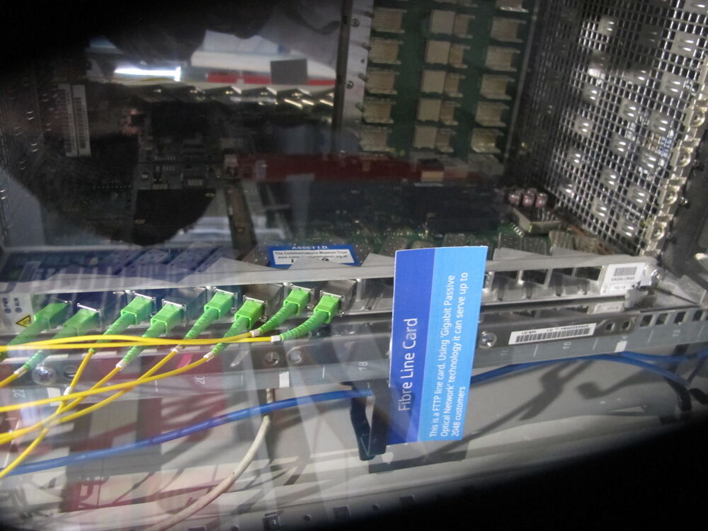 Close-up of a fibre line card, capable of serving up to 2048 customers using GPON technology