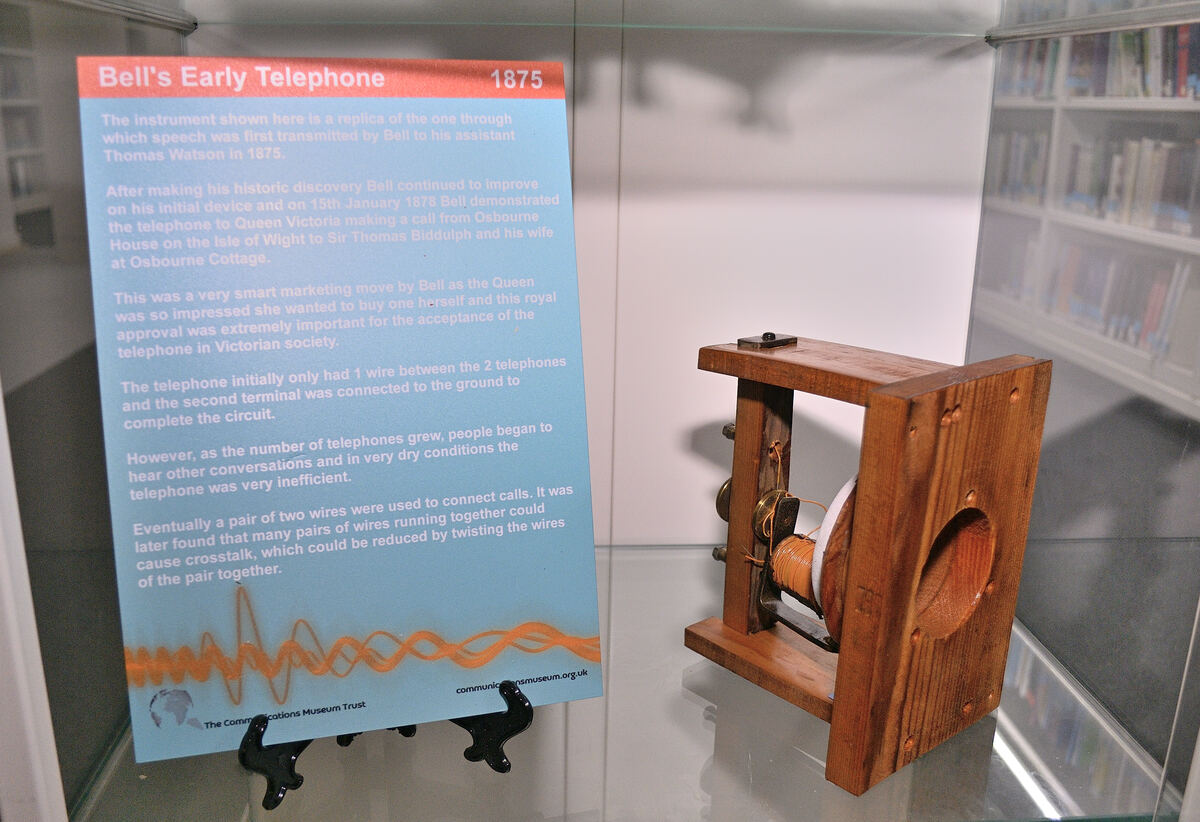 Replica of Bell's early telephone, 1875, on display at The Hive